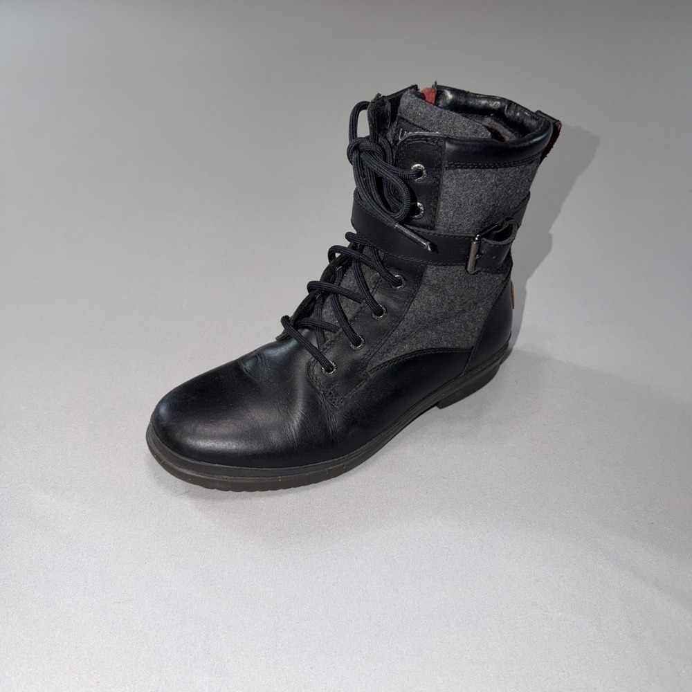 UGG Kesey Black Leather Boots Women's Size 9 Black Wool Lined Waterproof Tie Zip